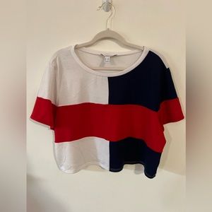 Plus| White blue red crop top